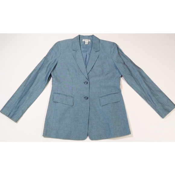 Ann Taylor Linen Light Weight Blue Single Breasted Tailored Petite Blazer - Picture 9 of 9